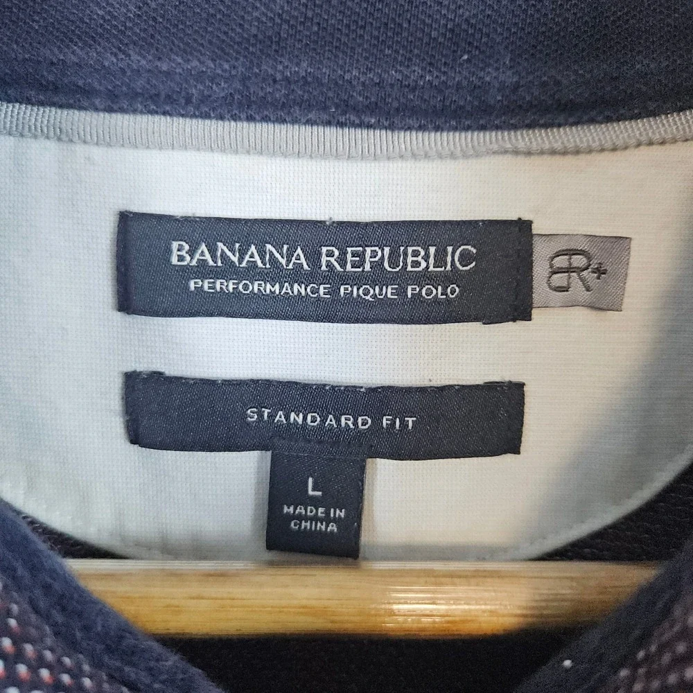 Banana Republic Men's Birdseye Size L Performance Pique Polo Shirt Pocket Preppy